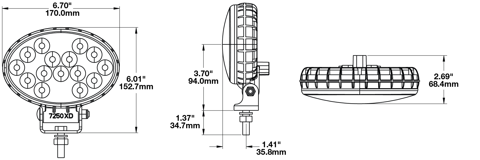 Oval LED Work Lights – Model 7250 XD